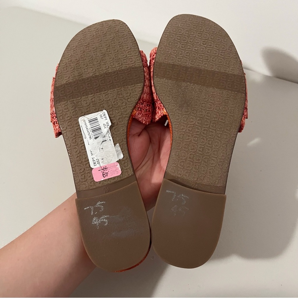 Sam Edelman Bambi Slide Buckle Detail Sandal Orange Raffia Size 7.5 - Picture 8 of 8